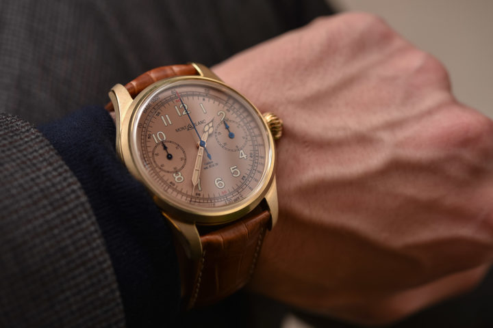 Montblanc 1858 Chronograph Tachymeter Bronze Salmon Dial - Hands-On ...