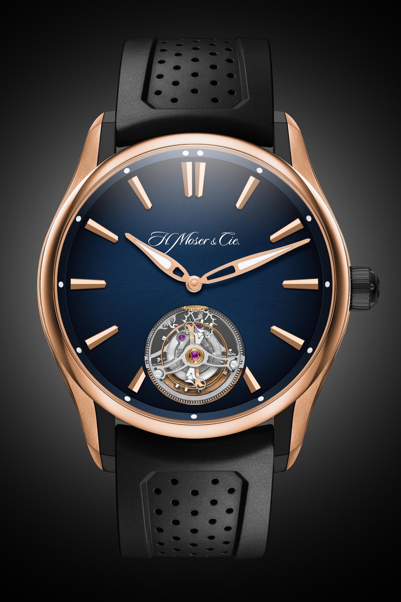 H Moser Cie Pioneer Tourbillon Red Gold-DLC Case and Blue Fume Dial - 2