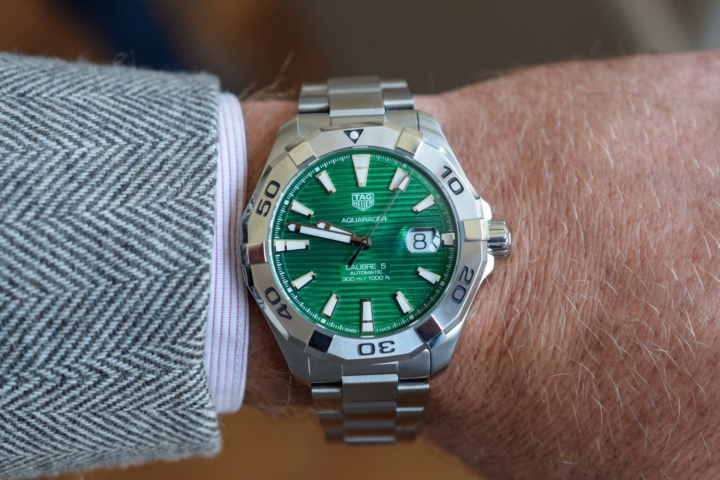 Tag Heuer Aquaracer Calibre 5 Green Dial Silver Steel Strap Watch for Men - WAY201S.BA0927
