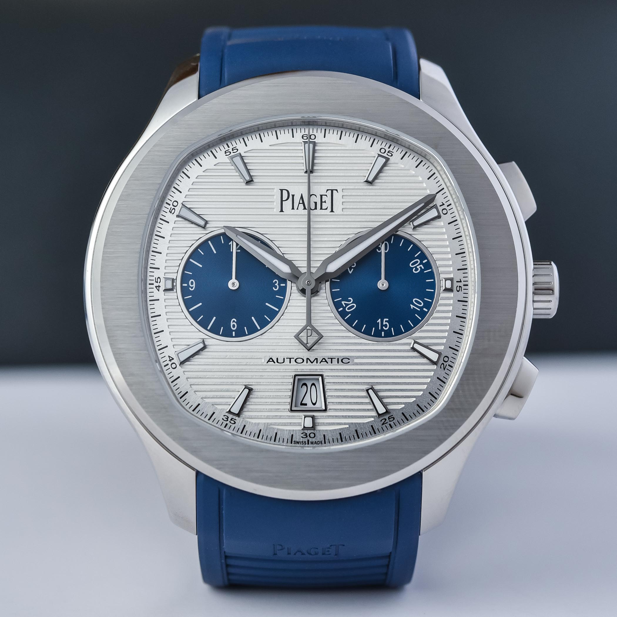 Piaget Polo Blue Panda Automatic Chronograph 42mm Rubber Strap G0A46013