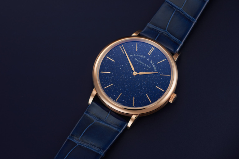 A Lange and Sohne Saxonia thin blue gold flux pink gold limited edition 211.088
