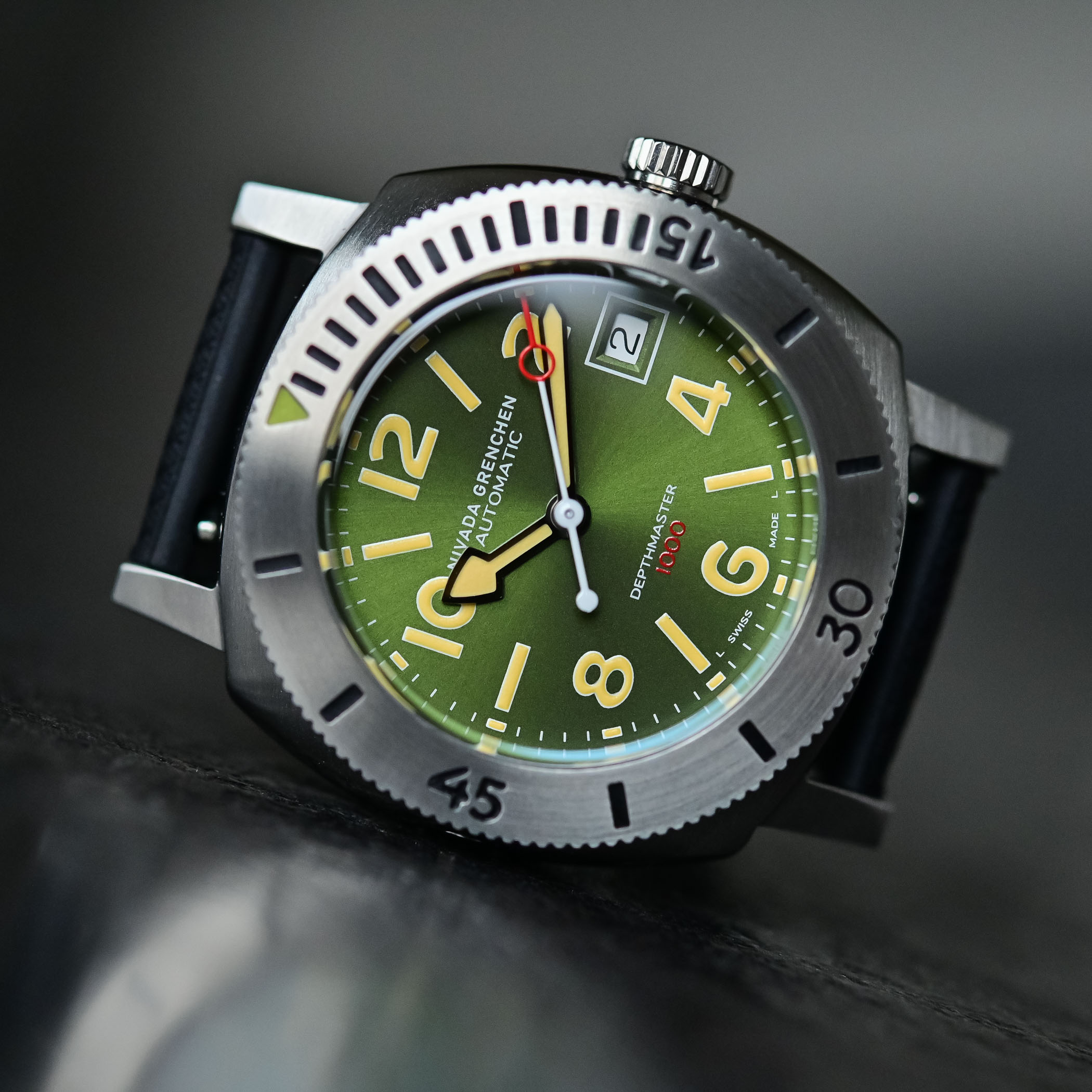 Nivada Grenchen Depthmaster Green Numerals Date 14103A09 - value proposition dive watch