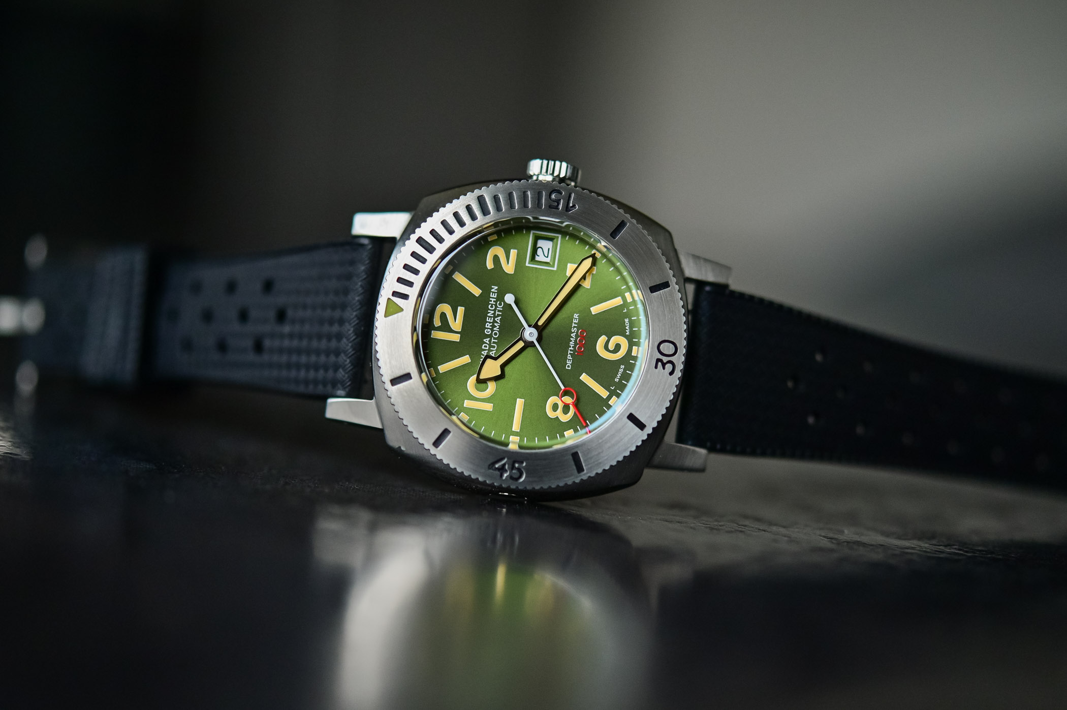 Nivada Grenchen Depthmaster Green Numerals Date 14103A09 - value proposition dive watch