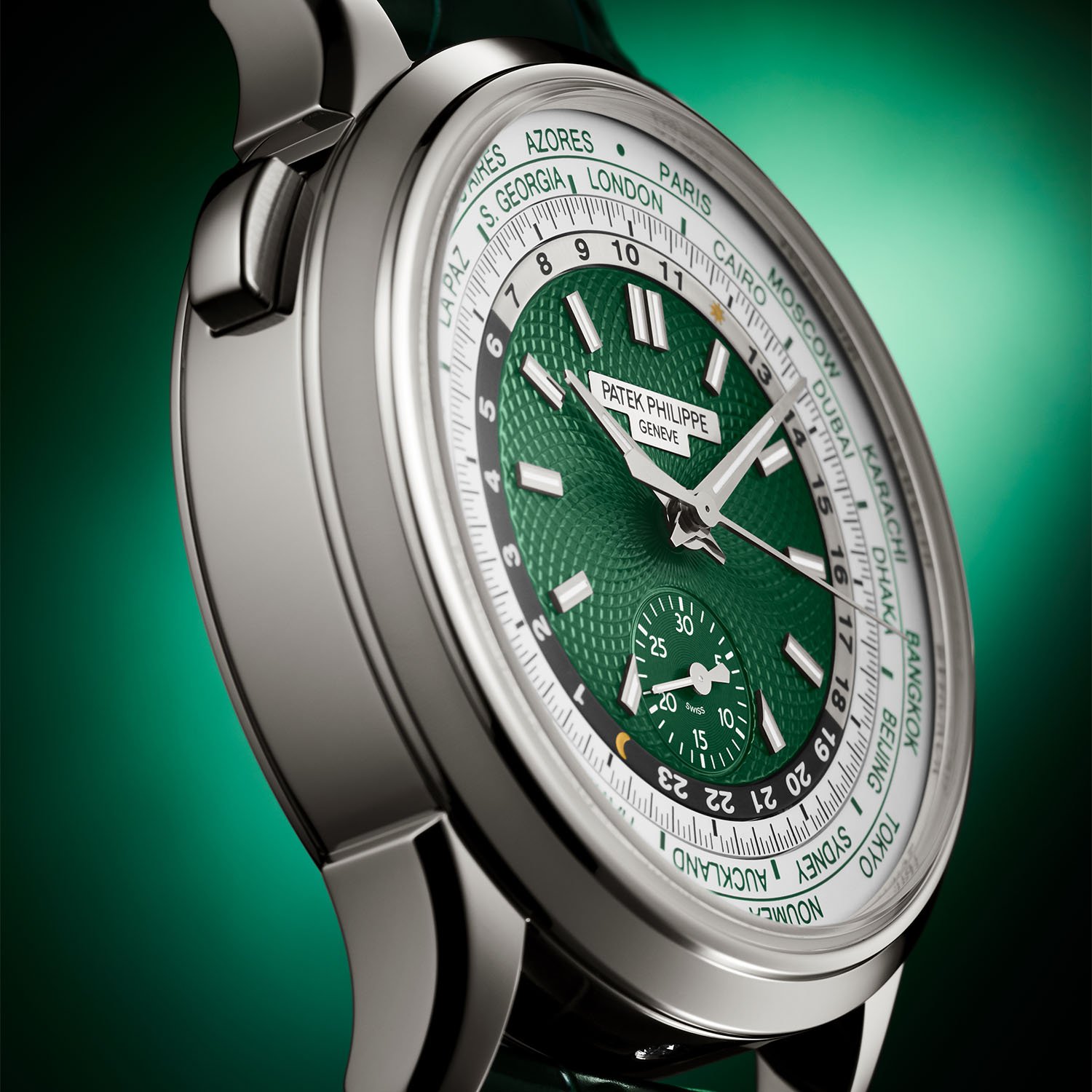Patek Philippe Self-winding World Time flyback chronograph 5930P-001 platinum green dial
