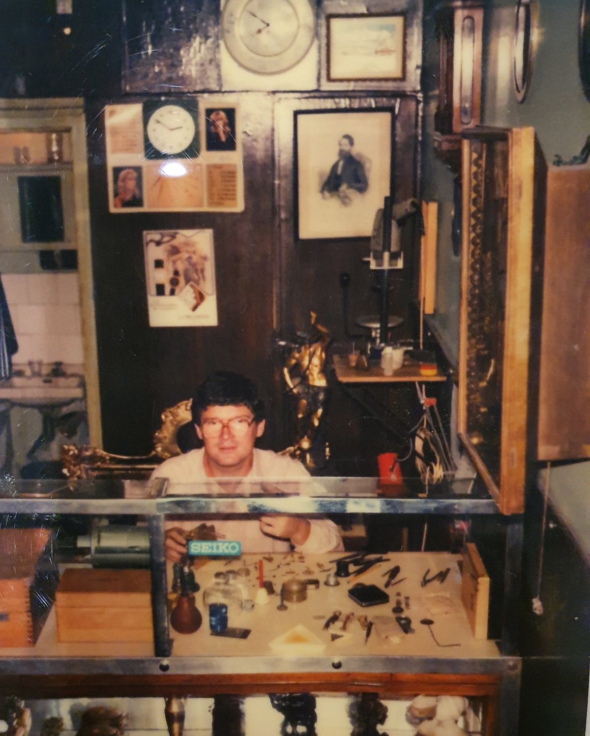 Aaron Becsei's father, at his grandfather's workshop