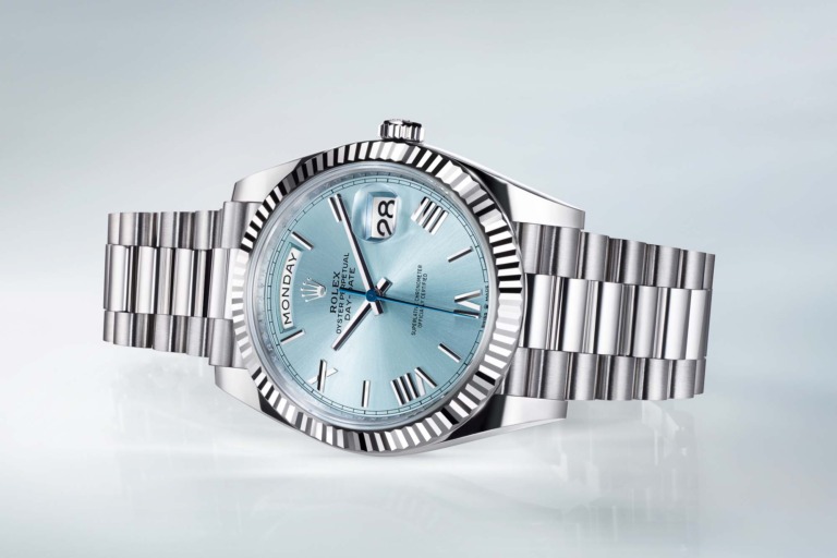 Rolex DayDate 40 in Platinum now with a Fluted Bezel