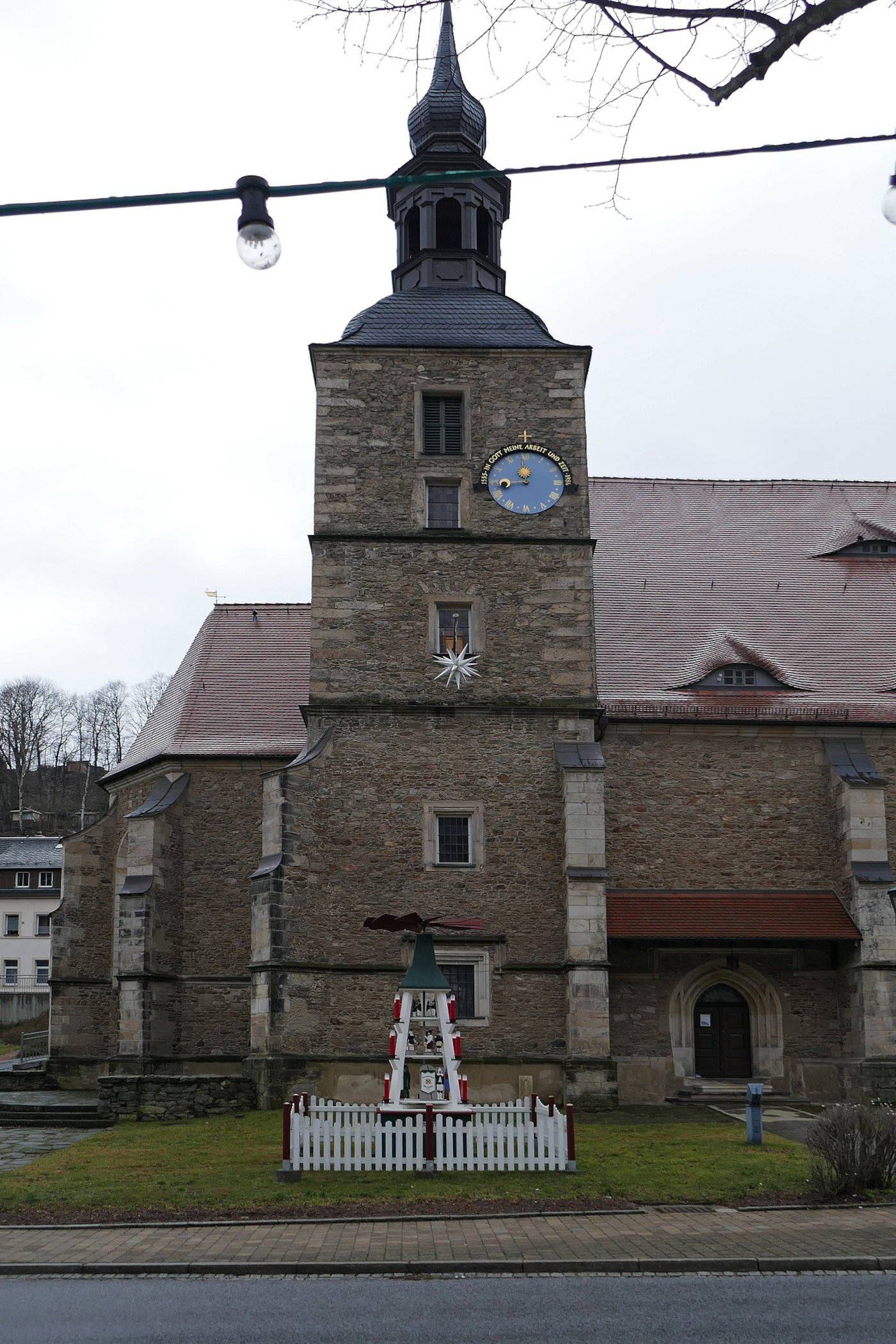 The tower clock of the St. Wolfgang evangelical church in Glashütte 2