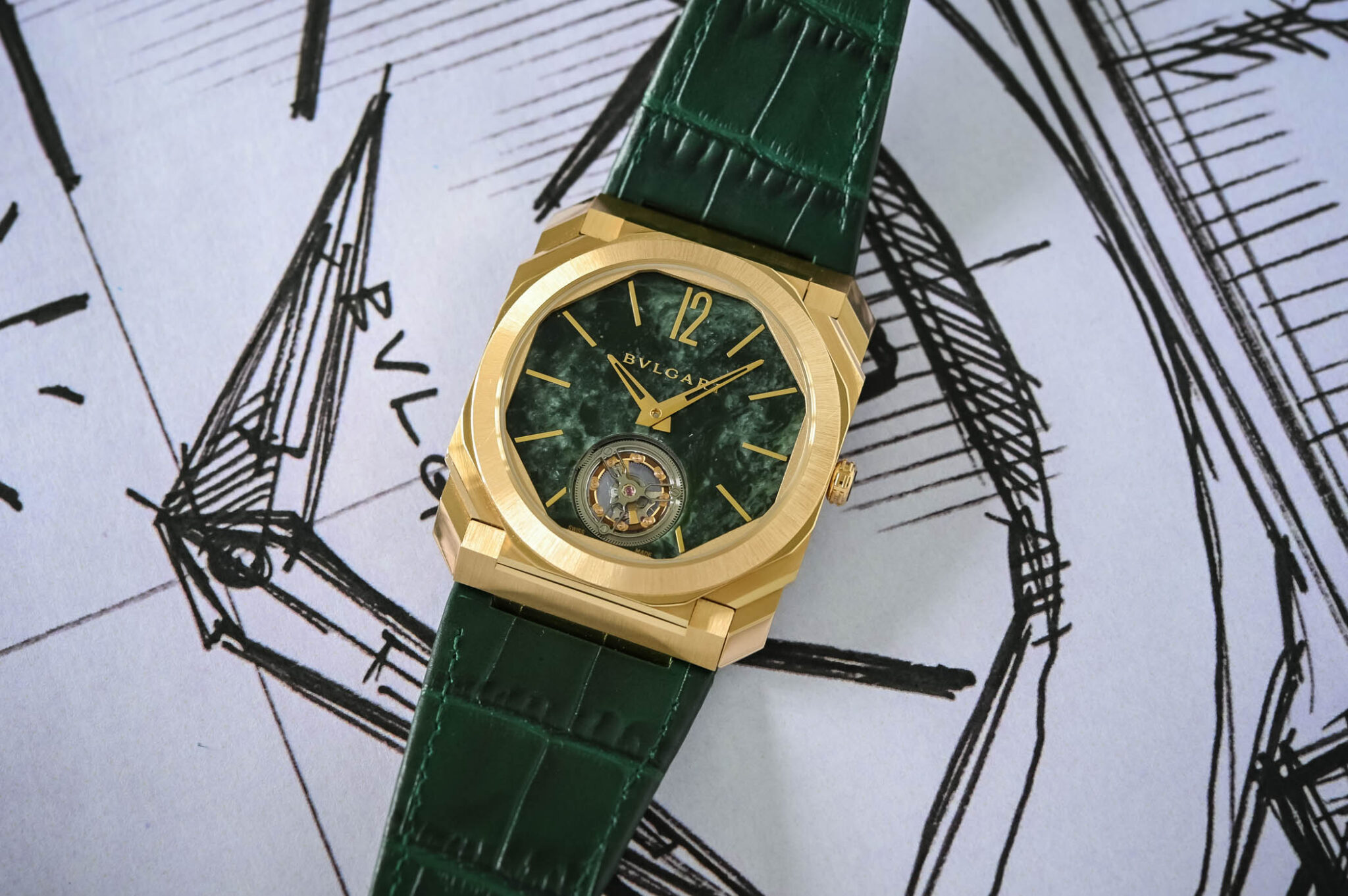 First Look: The Bulgari Octo Finissimo Tourbillon with a Green Marble Dial